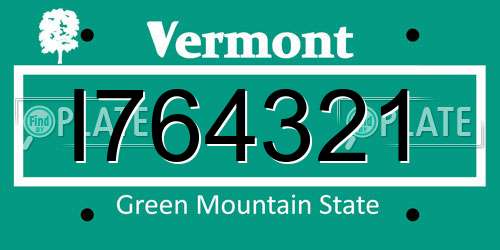 I764321 Vermont License Plate