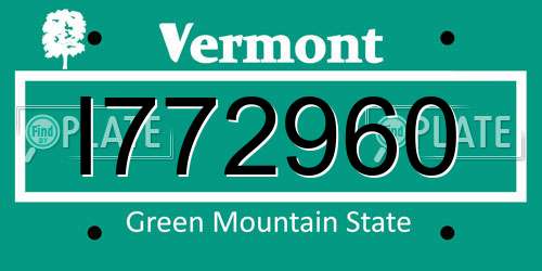 I772960 Vermont License Plate