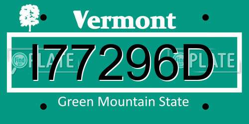 I77296D Vermont License Plate