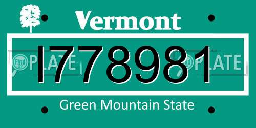 I778981 Vermont License Plate