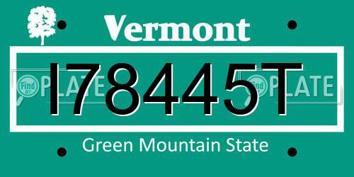 I78445T Vermont License Plate