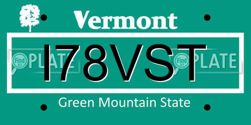 I78VST Vermont License Plate