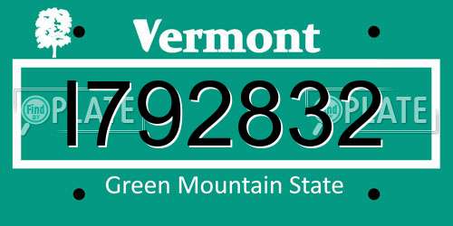 I792832 Vermont License Plate
