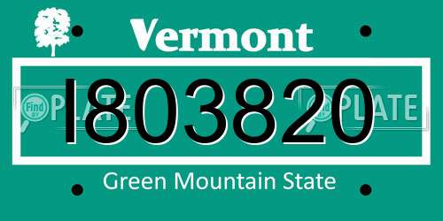 I803820 Vermont License Plate