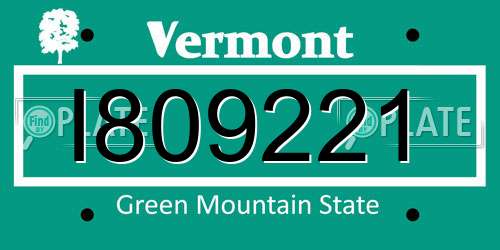 I809221 Vermont License Plate