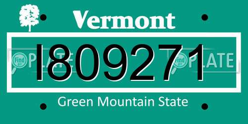I809271 Vermont License Plate