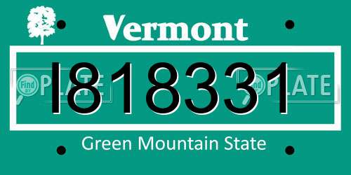 I818331 Vermont License Plate