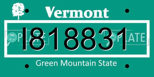 I818831 Vermont License Plate