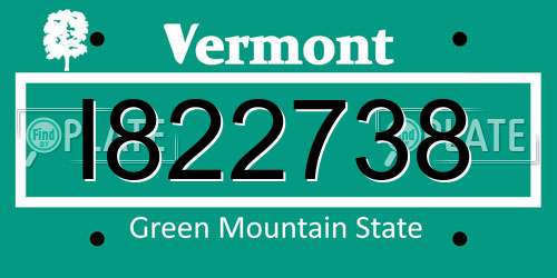 I822738 Vermont License Plate