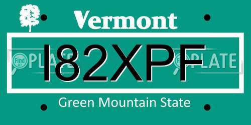 I82XPF Vermont License Plate