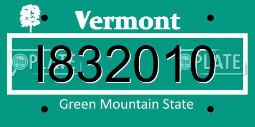 I832010 Vermont License Plate