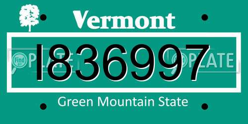 I836997 Vermont License Plate