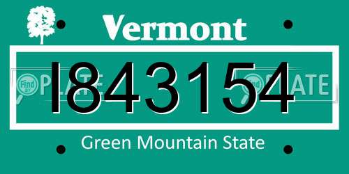I843154 Vermont License Plate