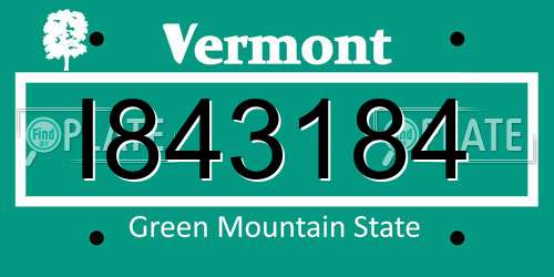 I843184 Vermont License Plate