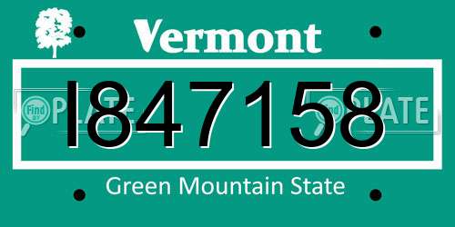 I847158 Vermont License Plate