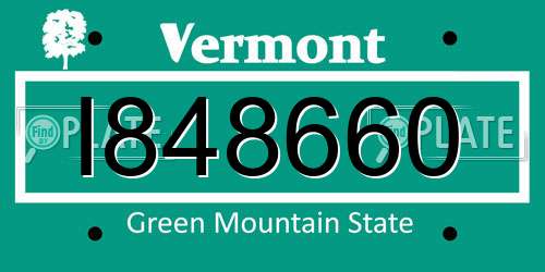 I848660 Vermont License Plate