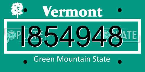 I854948 Vermont License Plate