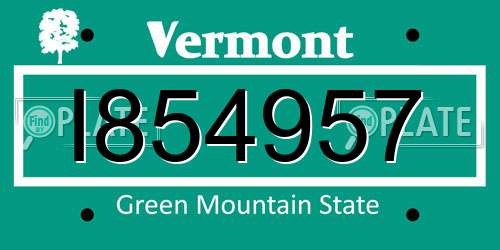 I854957 Vermont License Plate