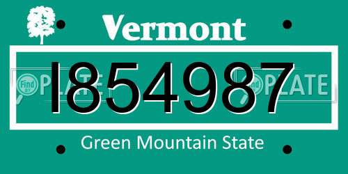 I854987 Vermont License Plate