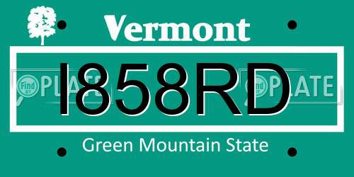 I858RD Vermont License Plate