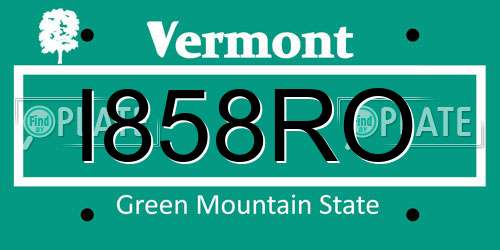 I858RO Vermont License Plate