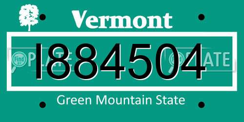 I884504 Vermont License Plate