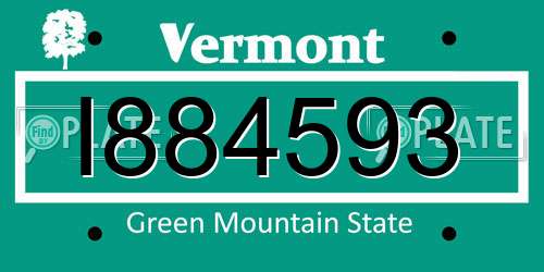 I884593 Vermont License Plate