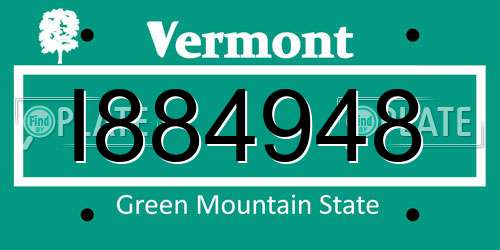 I884948 Vermont License Plate