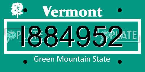 I884952 Vermont License Plate