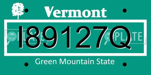 I89127Q Vermont License Plate