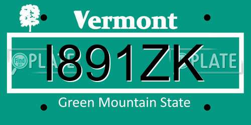 I891ZK Vermont License Plate