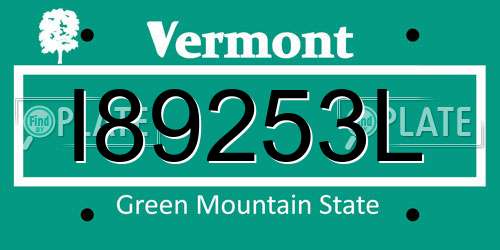 I89253L Vermont License Plate