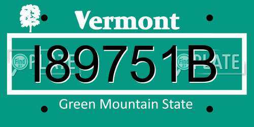I89751B Vermont License Plate