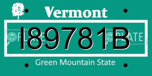 I89781B Vermont License Plate