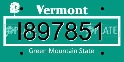 I897851 Vermont License Plate