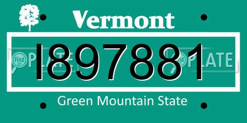 I897881 Vermont License Plate