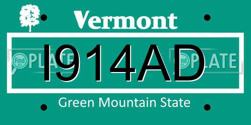 I914AD Vermont License Plate