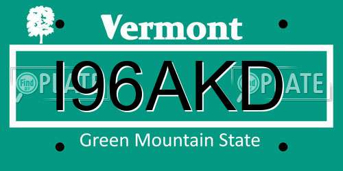 I96AKD Vermont License Plate