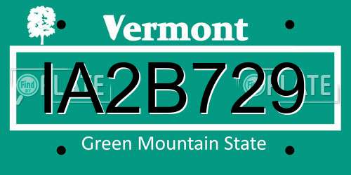 IA2B729 Vermont License Plate