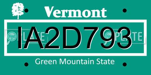 IA2D793 Vermont License Plate