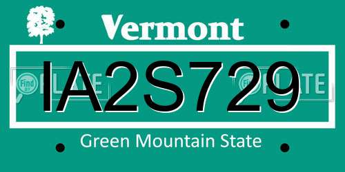IA2S729 Vermont License Plate