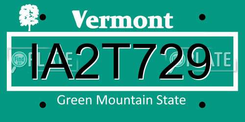 IA2T729 Vermont License Plate