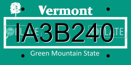 IA3B240 Vermont License Plate