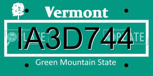 IA3D744 Vermont License Plate
