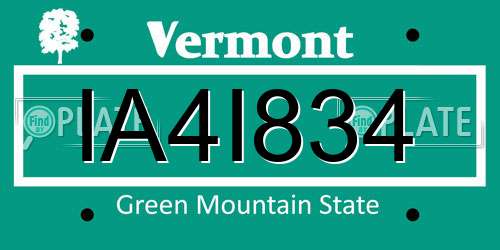 IA4I834 Vermont License Plate