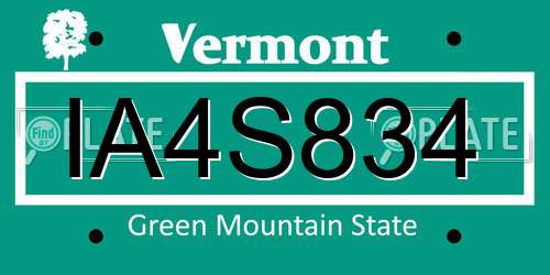 IA4S834 Vermont License Plate
