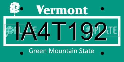 IA4T192 Vermont License Plate