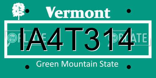 IA4T314 Vermont License Plate