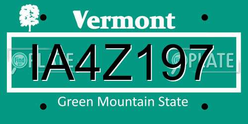 IA4Z197 Vermont License Plate
