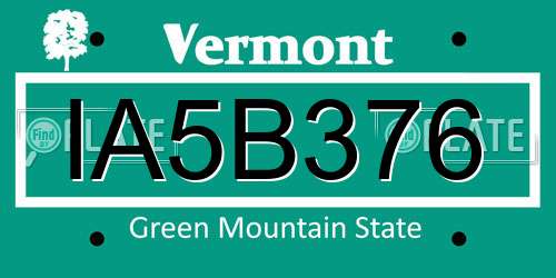 IA5B376 Vermont License Plate